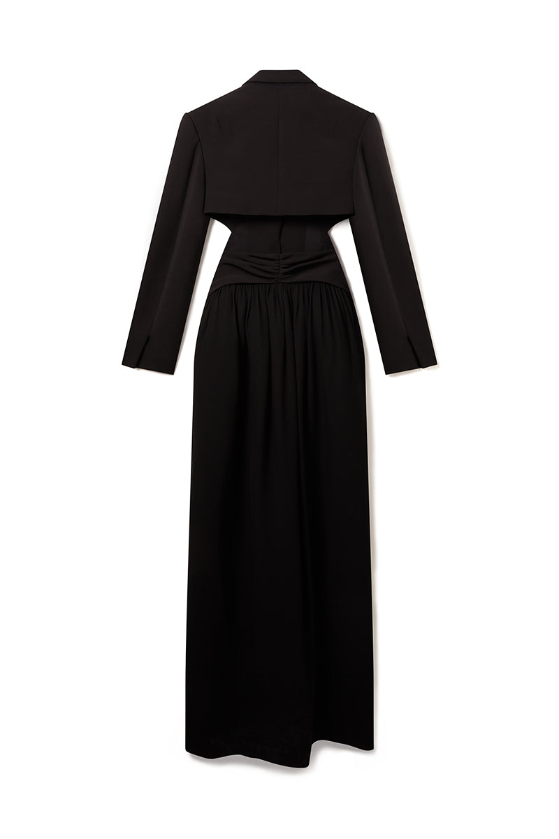 CASPER LUX CREPE DRESS COAT IN BLACK - CULT MIA