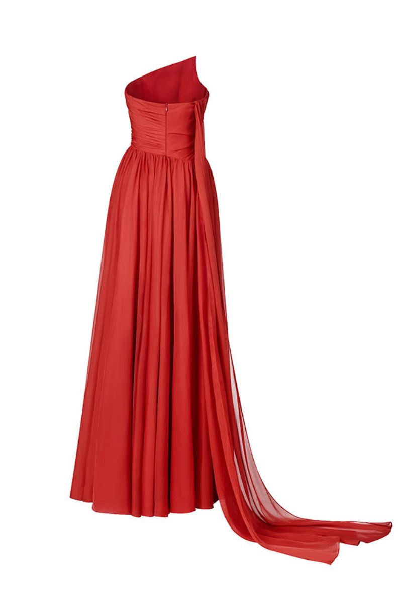 PLEATED GOWN WITH CAPE IN RED - CULT MIA