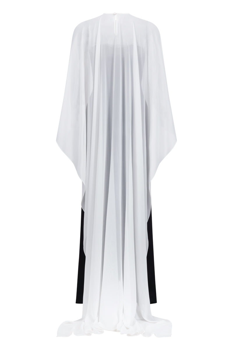 ETHEREAL TAFFETA GOWN AND CAPE IN BLACK - CULT MIA