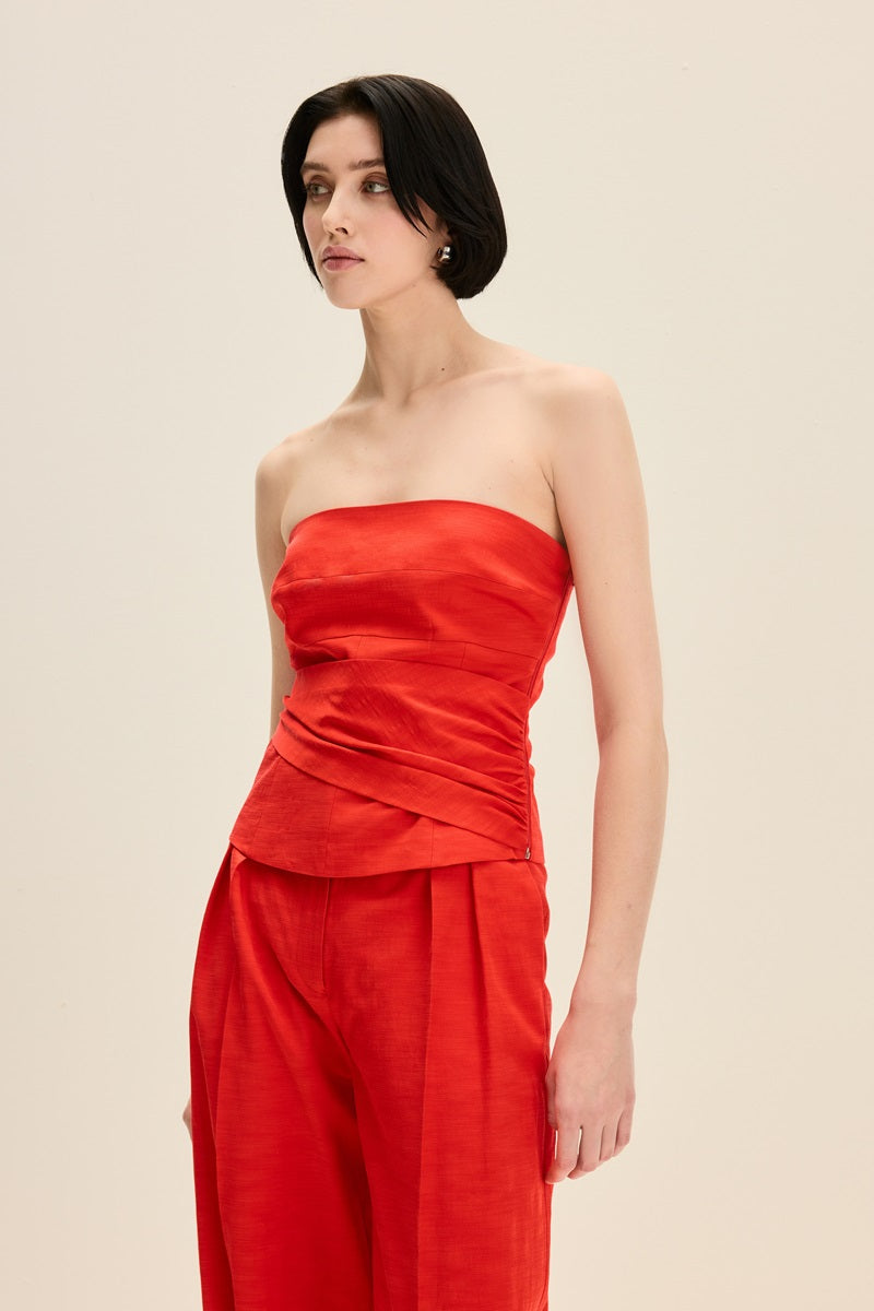 GATHERED DETAIL CORSET IN CHERRY RED - CULT MIA