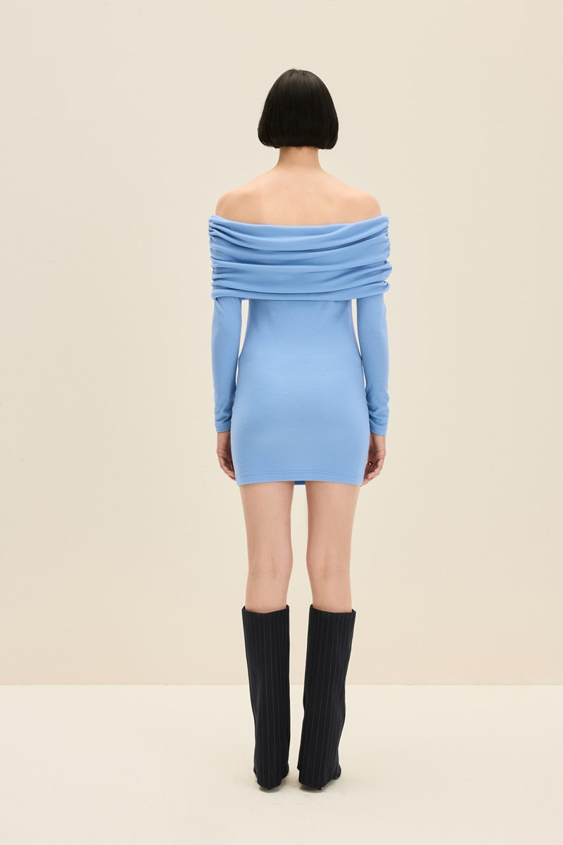 OFF SHOULDER MINI DRESS IN ARCTIC BLUE - CULT MIA