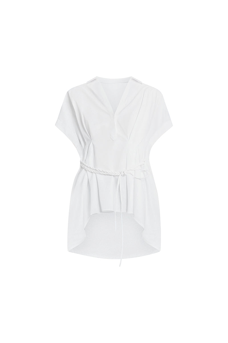 WHITE POPLIN SHIRT WITH BELT - CULT MIA