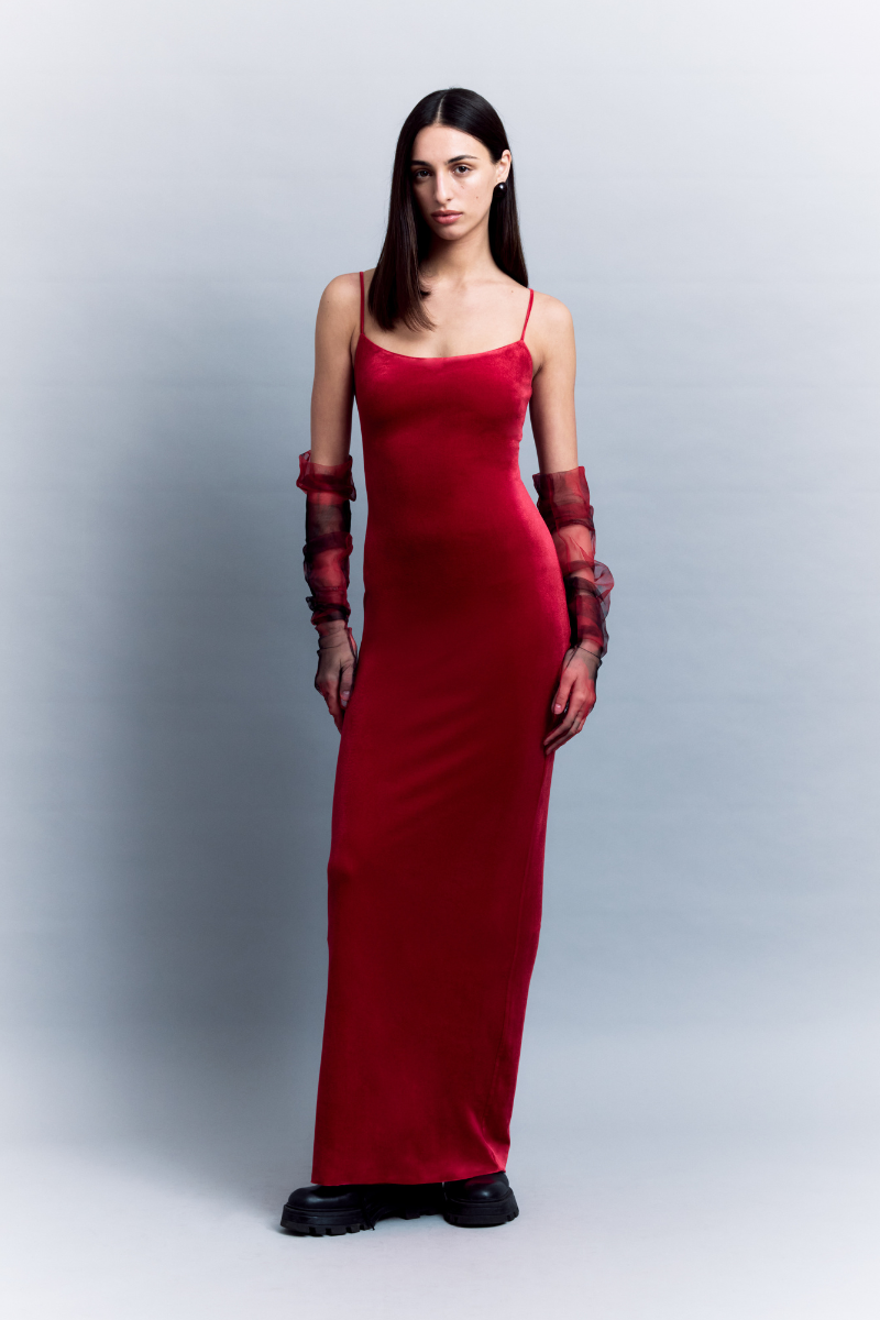 VELVET BODYCON DRESS WITH THIN STRAPS - CULT MIA