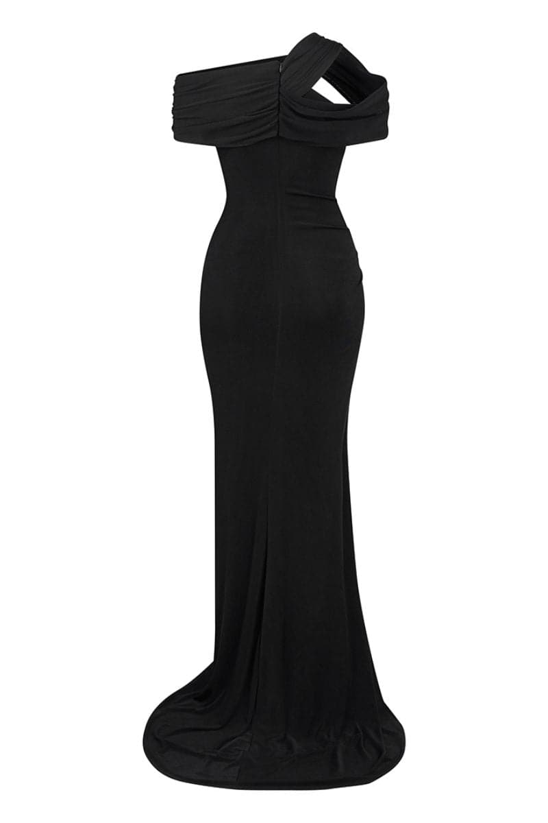 ADELE BLACK ASYMMETRIC MAXI DRESS - CULT MIA