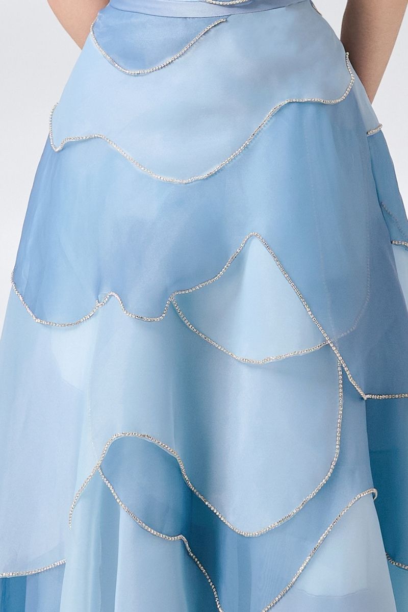 BLUE LAYERED MIDI DRESS WITH SCARF - CULT MIA
