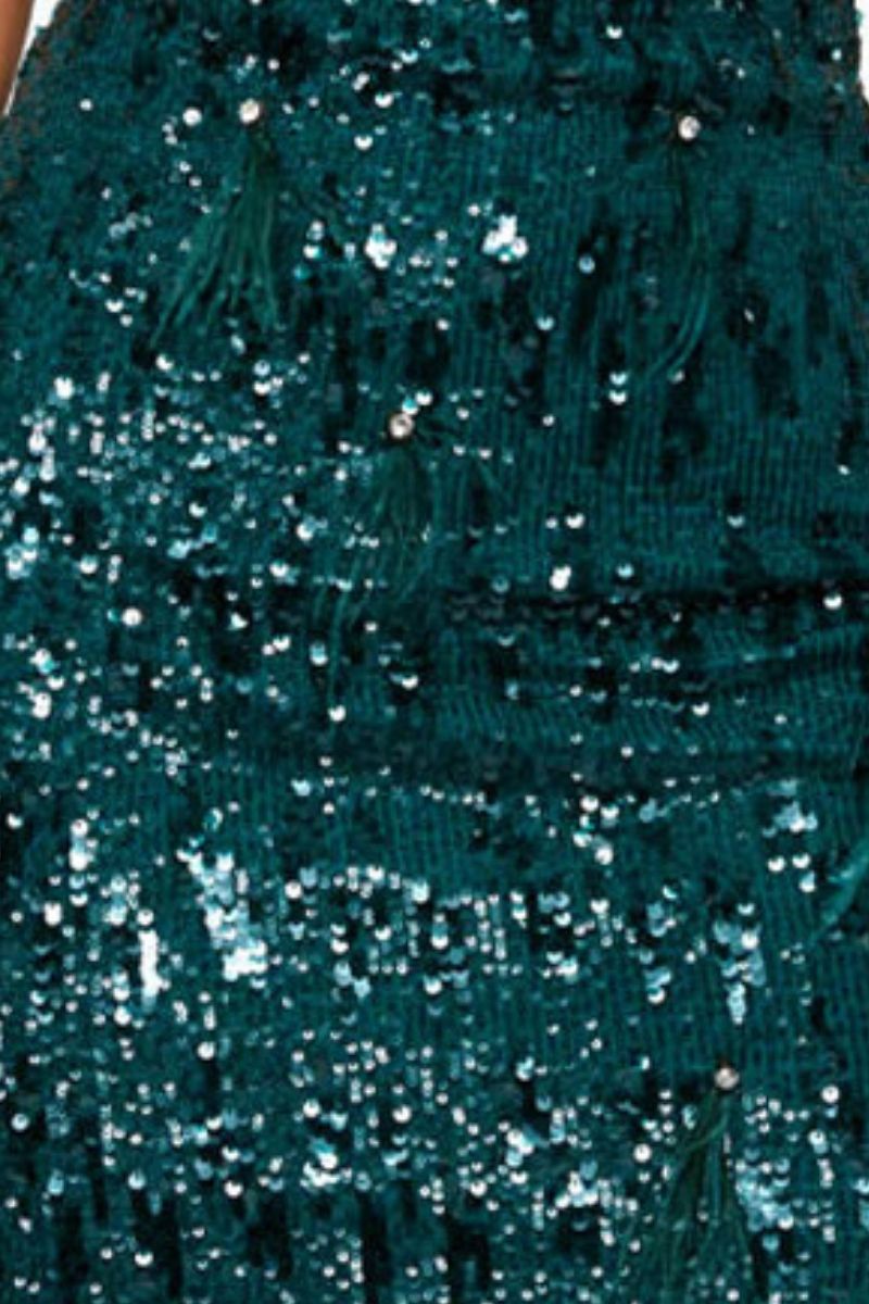 ELORA FEATHER SEQUIN MINI IN EMERALD - CULT MIA