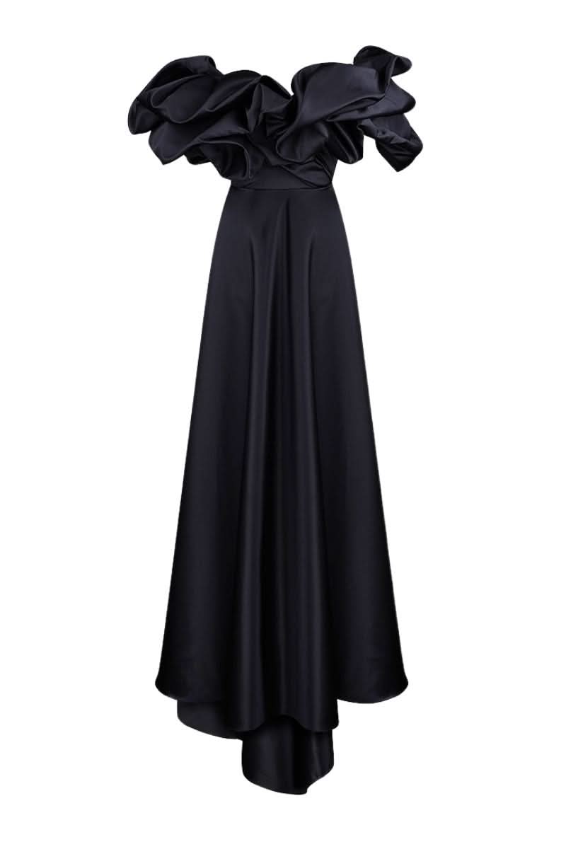 BLACK CORSET DRESS GOWN WITH MERINGUE FLOUNCES - CULT MIA