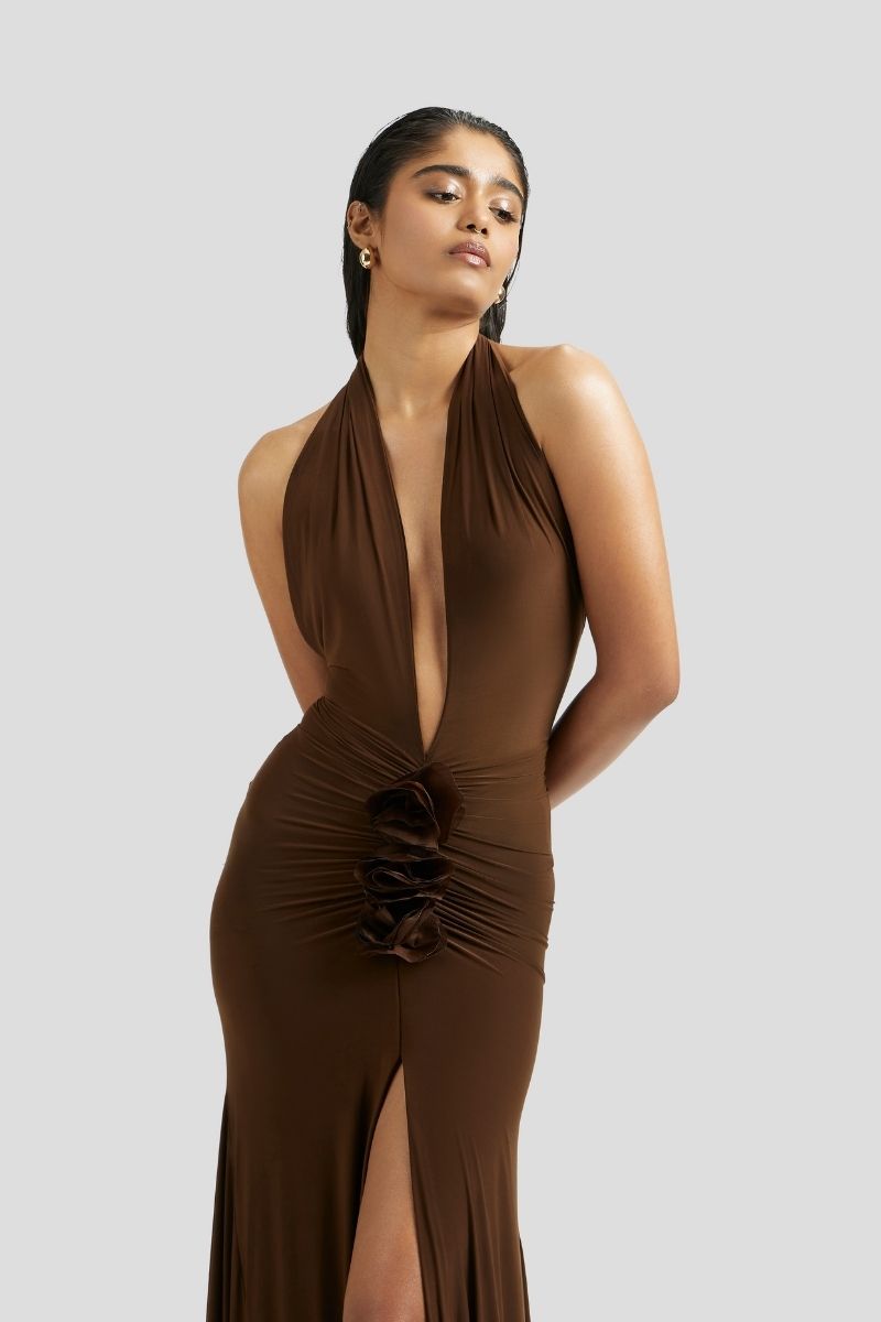ELIDA MAXI DRESS IN CHOCOLATE BROWN - CULT MIA