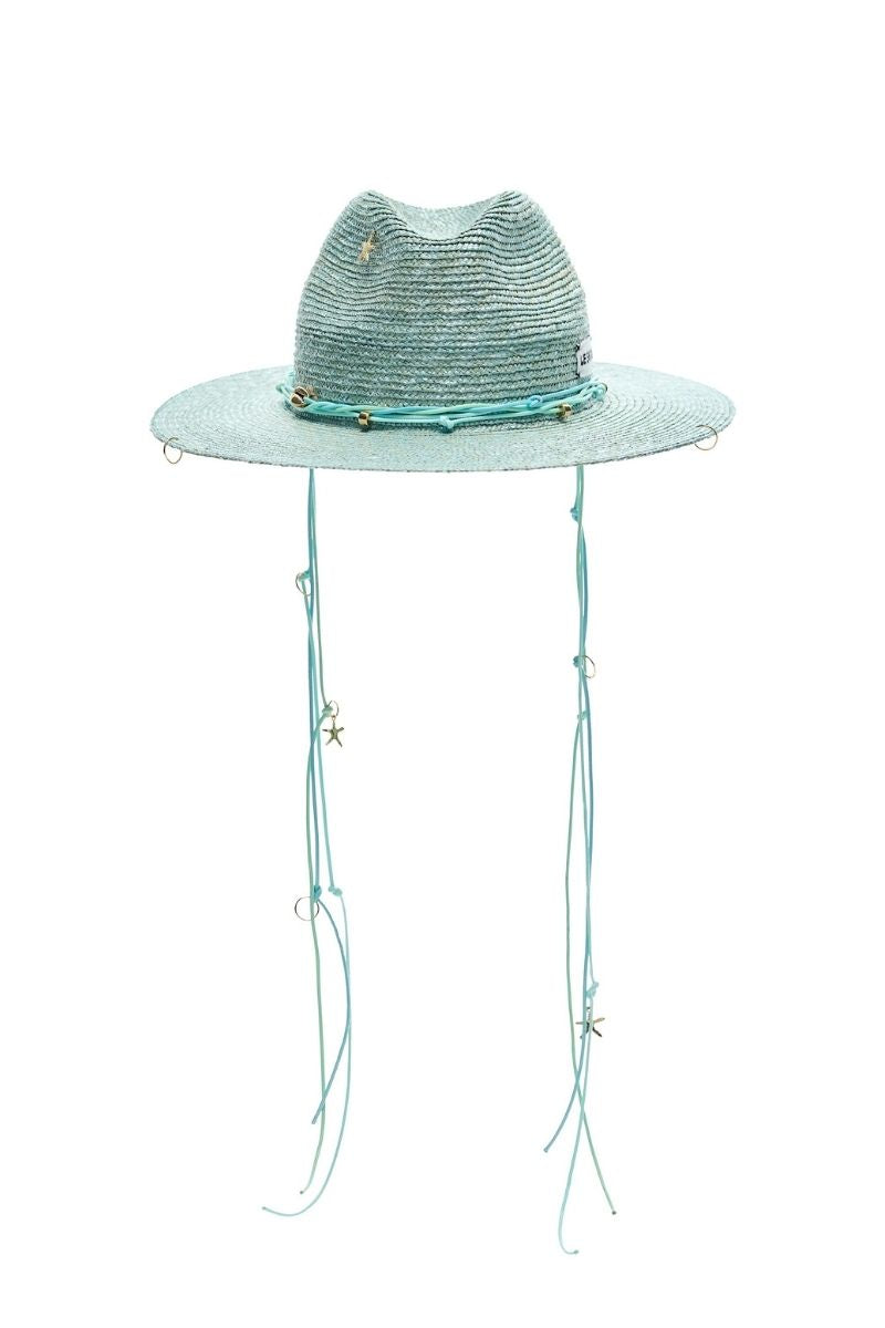 BLUE FEDORA WITH SHELLS AND 24K GOLD-PLATED ACCESSORIES - CULT MIA
