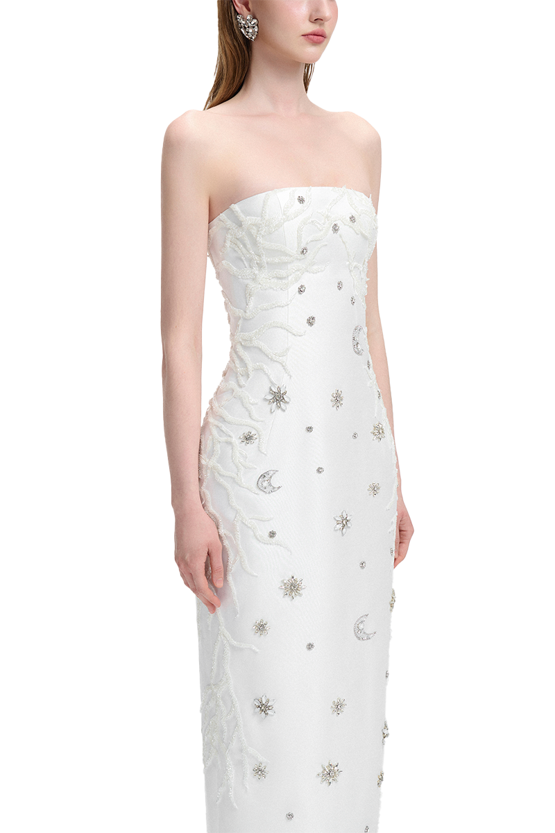 CRYSTAL EMBELLISHED MAXI DRESS WITH SCARF SET - CULT MIA