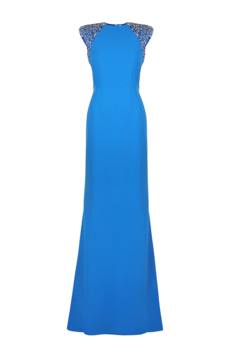 ENID AZUZE BLUE CAP SLEEVE MERMAID GOWN - CULT MIA