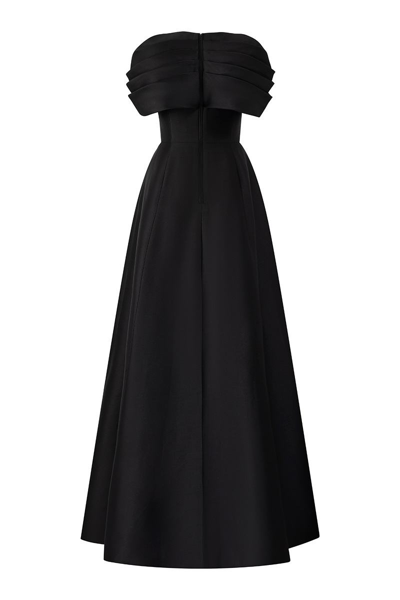 GATHERED CAPE SHOULDER A-LINE DRESS - CULT MIA