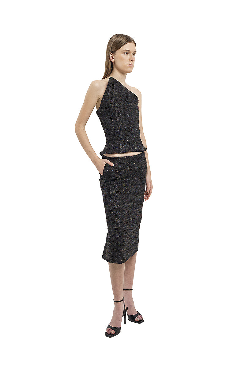 TWEED MIDI SKIRT IN BLACK - CULT MIA