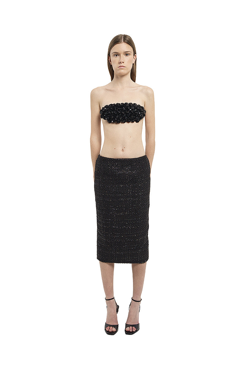 TWEED MIDI SKIRT IN BLACK - CULT MIA