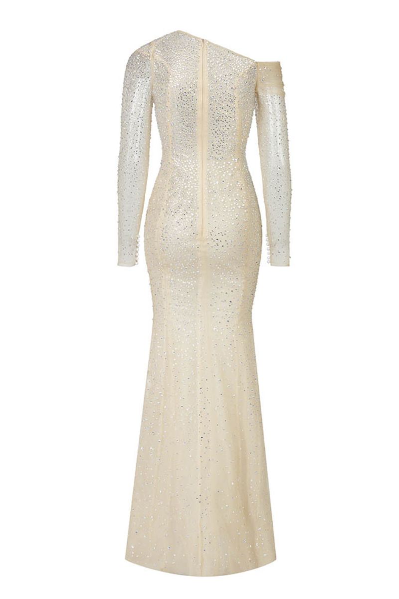 CRYSTAL LONG SLEEVES GOWN IN NEUTRAL - CULT MIA