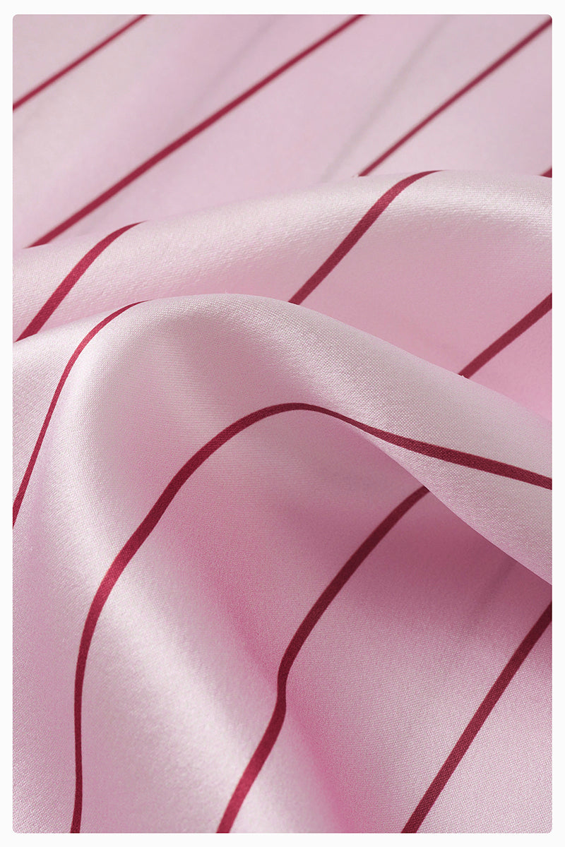 MUSEUM OF CRUSH SILK TOP AND SHORTS SET IN PINK STRIPE - CULT MIA