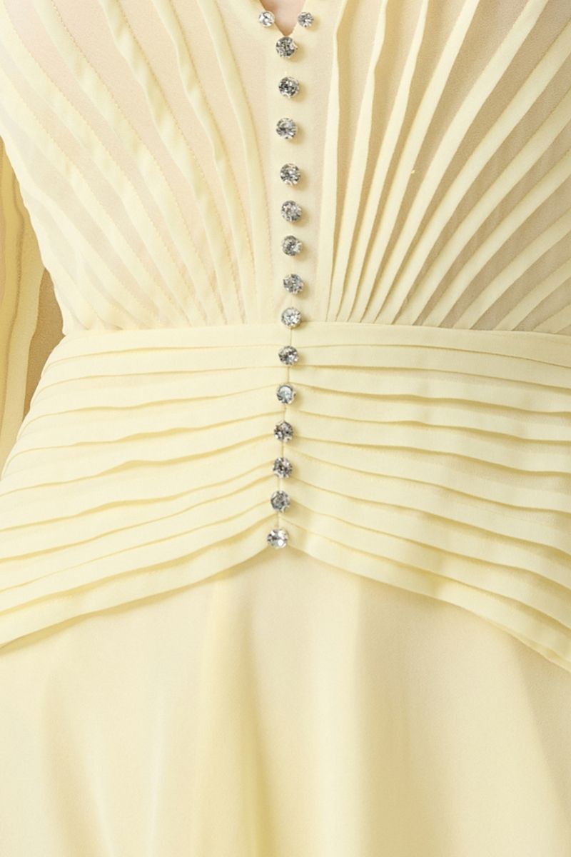 V-NECK LIGHT YELLOW FLOOR LENGTH DRESS - CULT MIA