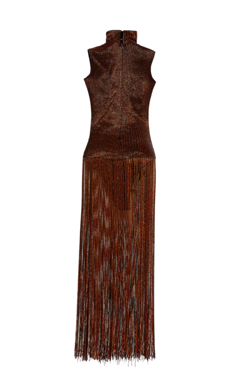 ELLIS FRINGE DRESS IN BROWN - CULT MIA