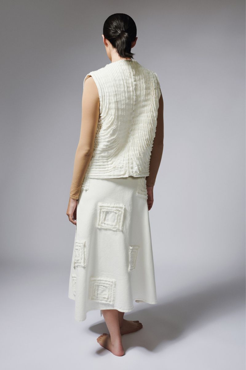 DENIM STRIP VEST IN IVORY - CULT MIA