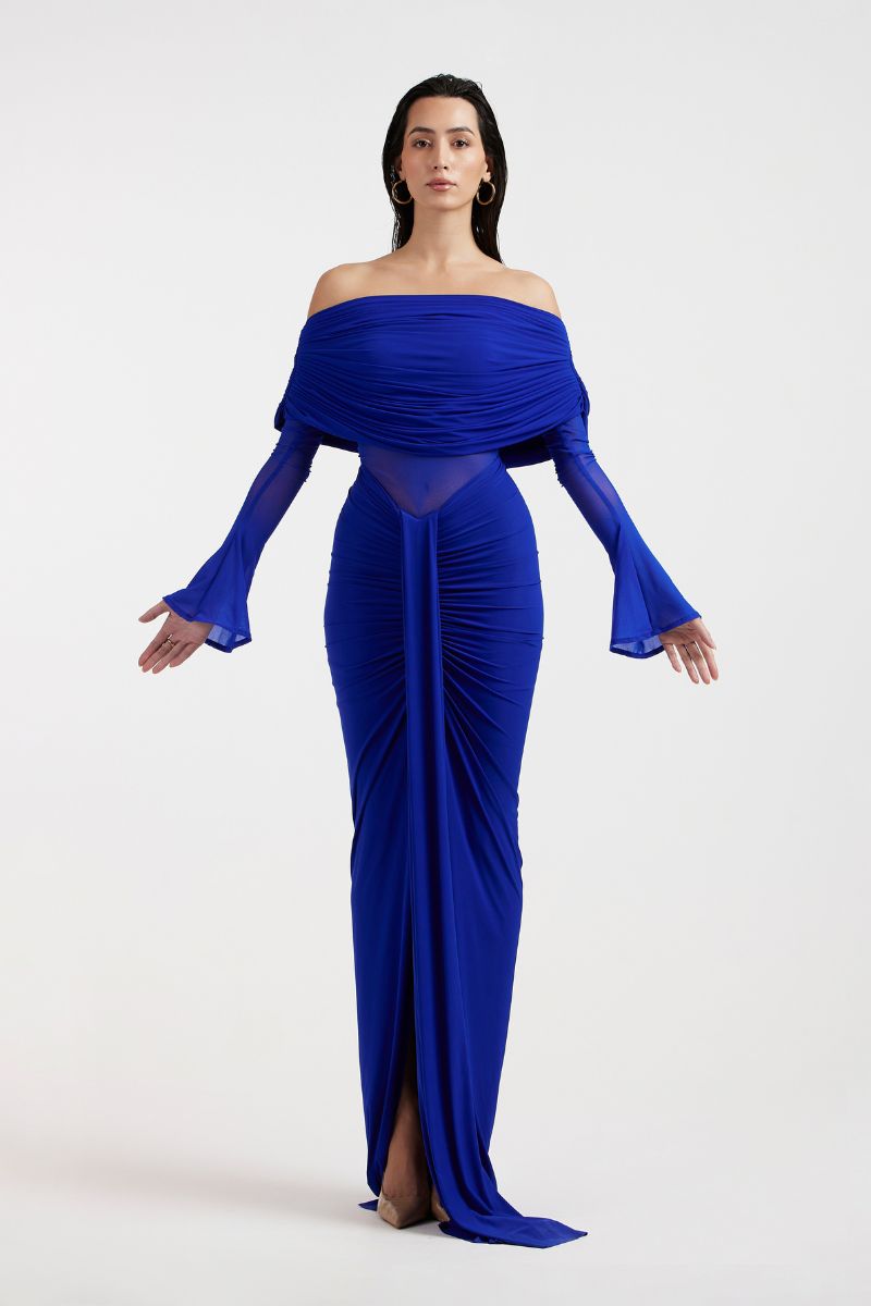 THALIA OFF SHOULDER COBALT DRESS - CULT MIA
