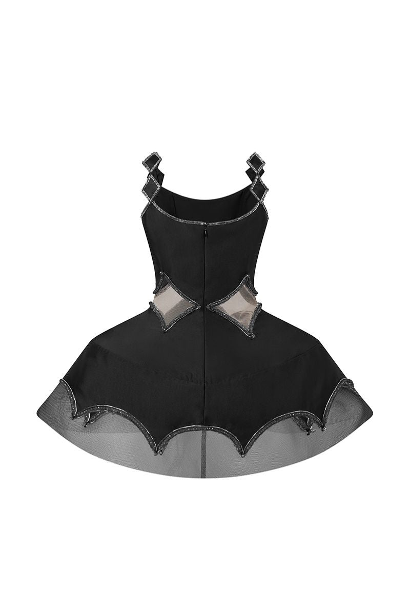 STRAIGHT NECK COCKTAIL DRESS WITH A-LINE HOOP IN BLACK - CULT MIA