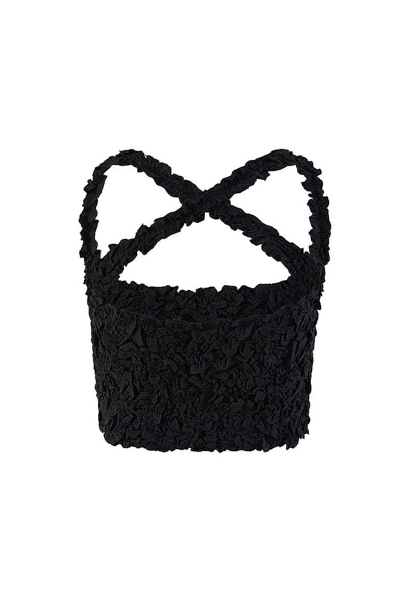 BLACK MIA SMOCKED CROP TOP - CULT MIA