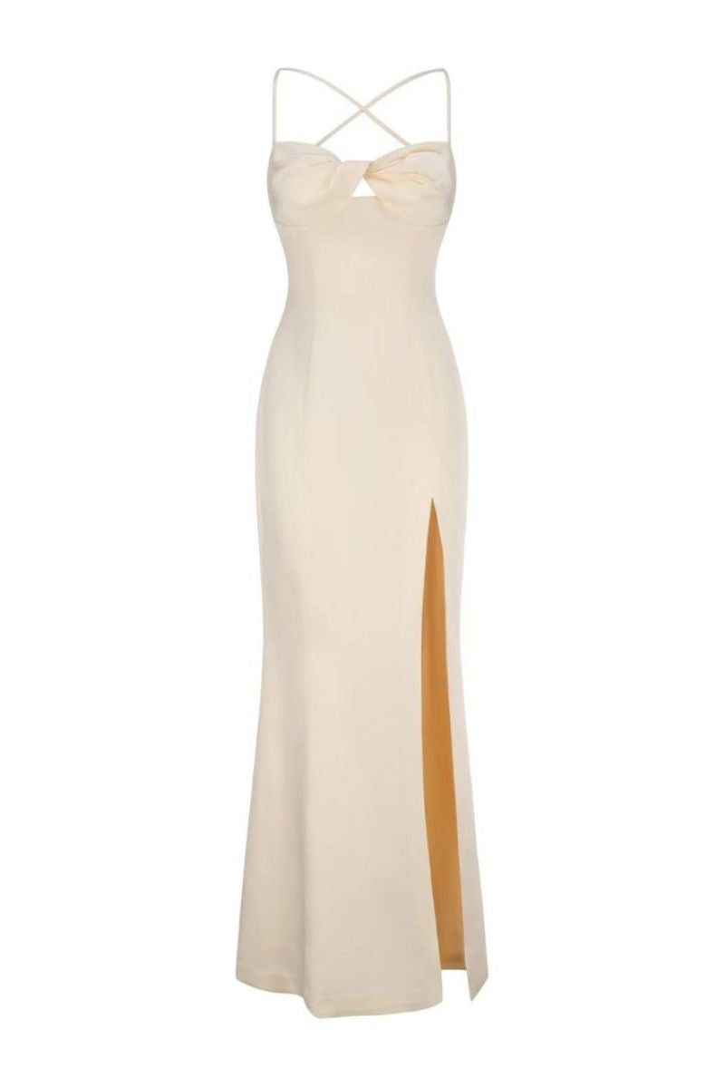 ALAINA CHAMPAGNE LACE BACK GOWN - CULT MIA