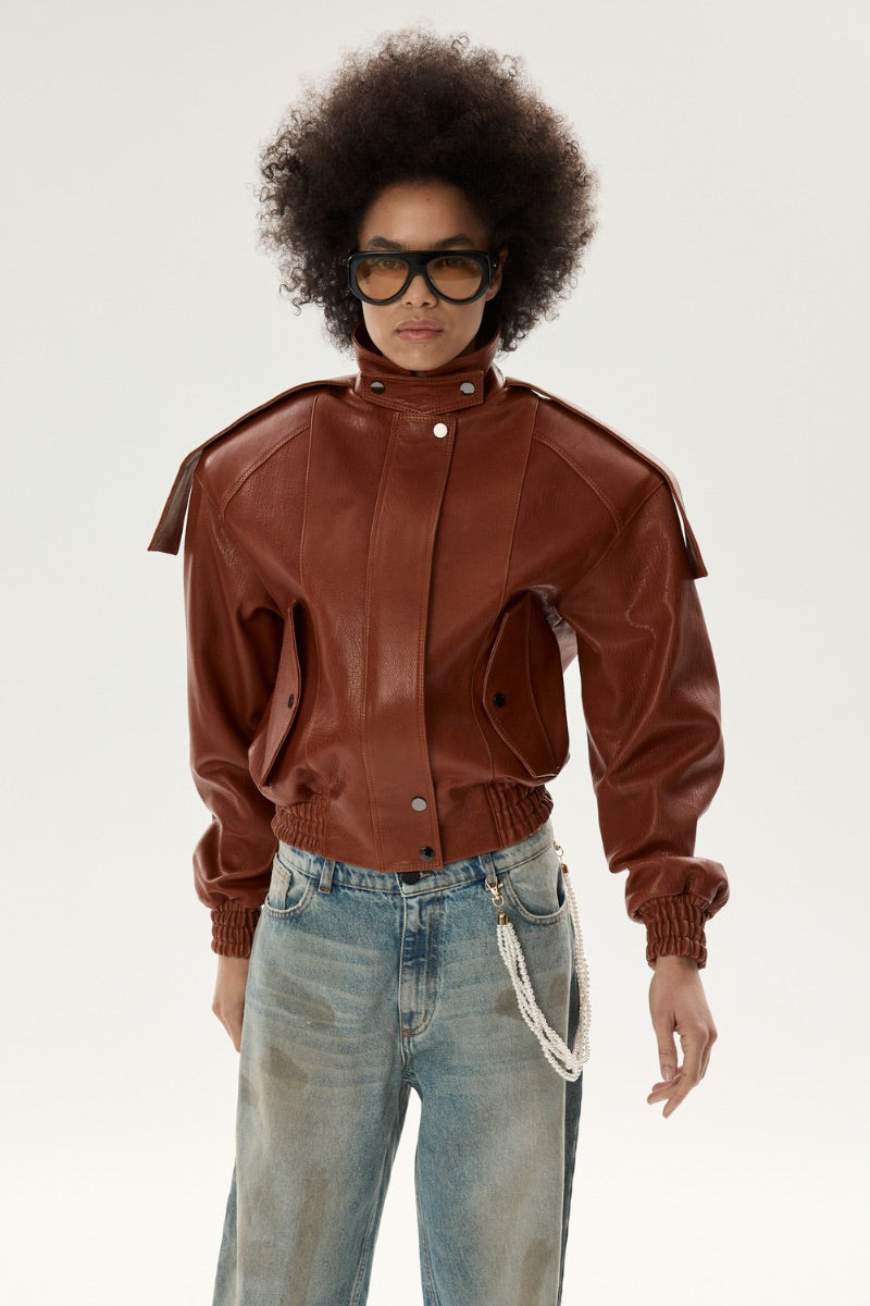 TIVOLI II LEATHER BOMBER IN CAMEL - CULT MIA