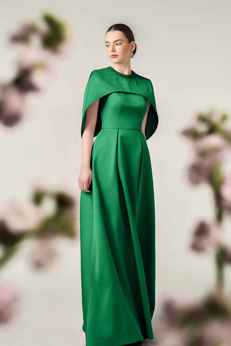 SILK TAFFETA DRESS IN GREEN - CULT MIA