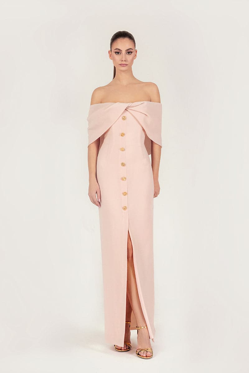 WOOL CREPE OFF-SHOULDER MAXI DRESS - CULT MIA
