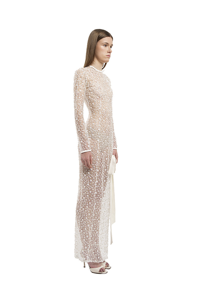 SEQUIN EMBROIDERED DRESS IN WHITE - CULT MIA
