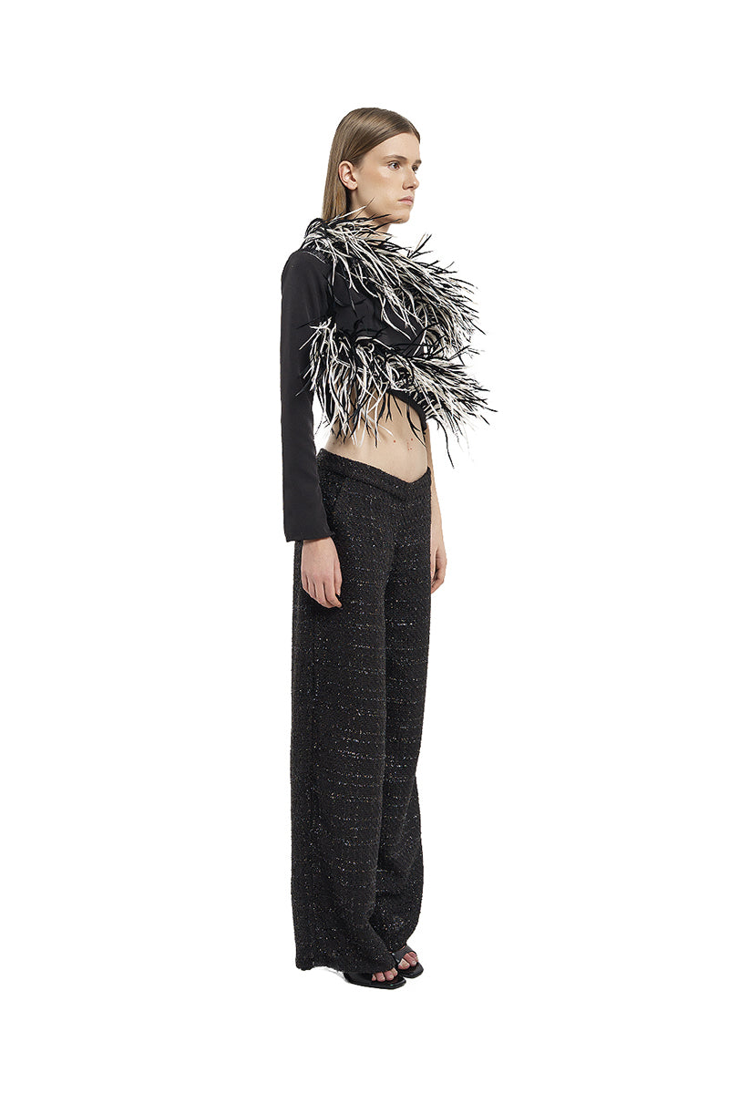FEATHER ASYMMETRICAL TOP IN BLACK - CULT MIA