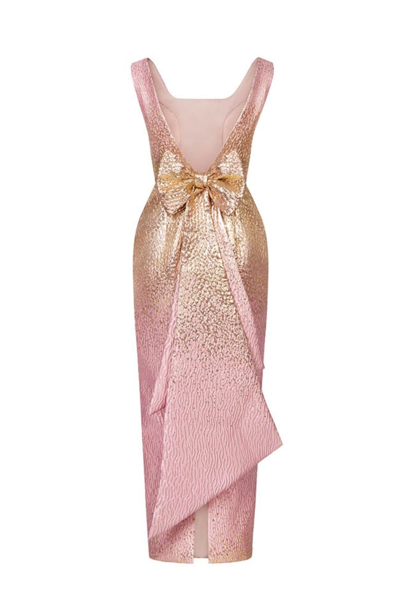 BROCADE OPEN BACK DRESS IN PINK - CULT MIA