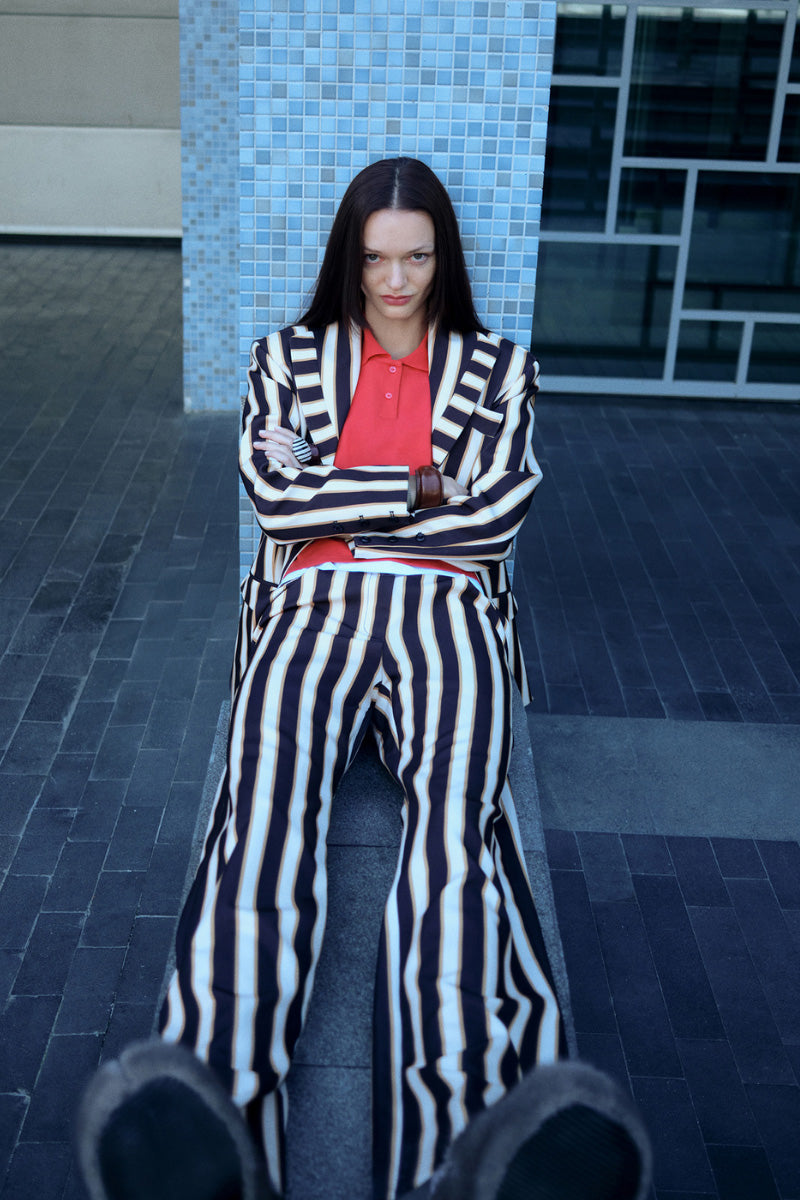 BLAZER IN BROWN-BLACK STRIPED - CULT MIA