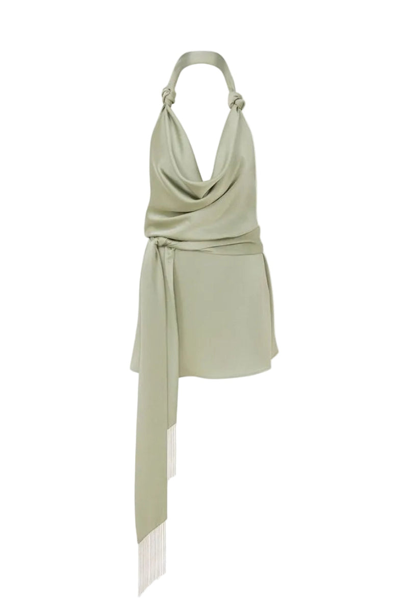 ILA ESTE COWL NECK SATIN MINI DRESS IN GREEN | Cult Mia ILA ESTE COWL NECK SATIN MINI DRESS IN GREEN | Cult Mia