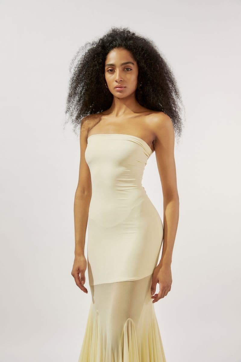 DAHLIA BUTTER YELLOW TUBE GOWN - CULT MIA