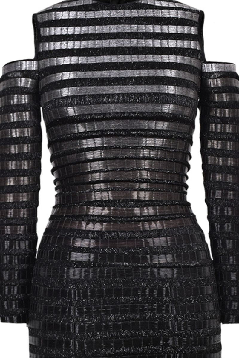 BLACK GRADIENT GLASS AND LUREX MAXI DRESS - CULT MIA