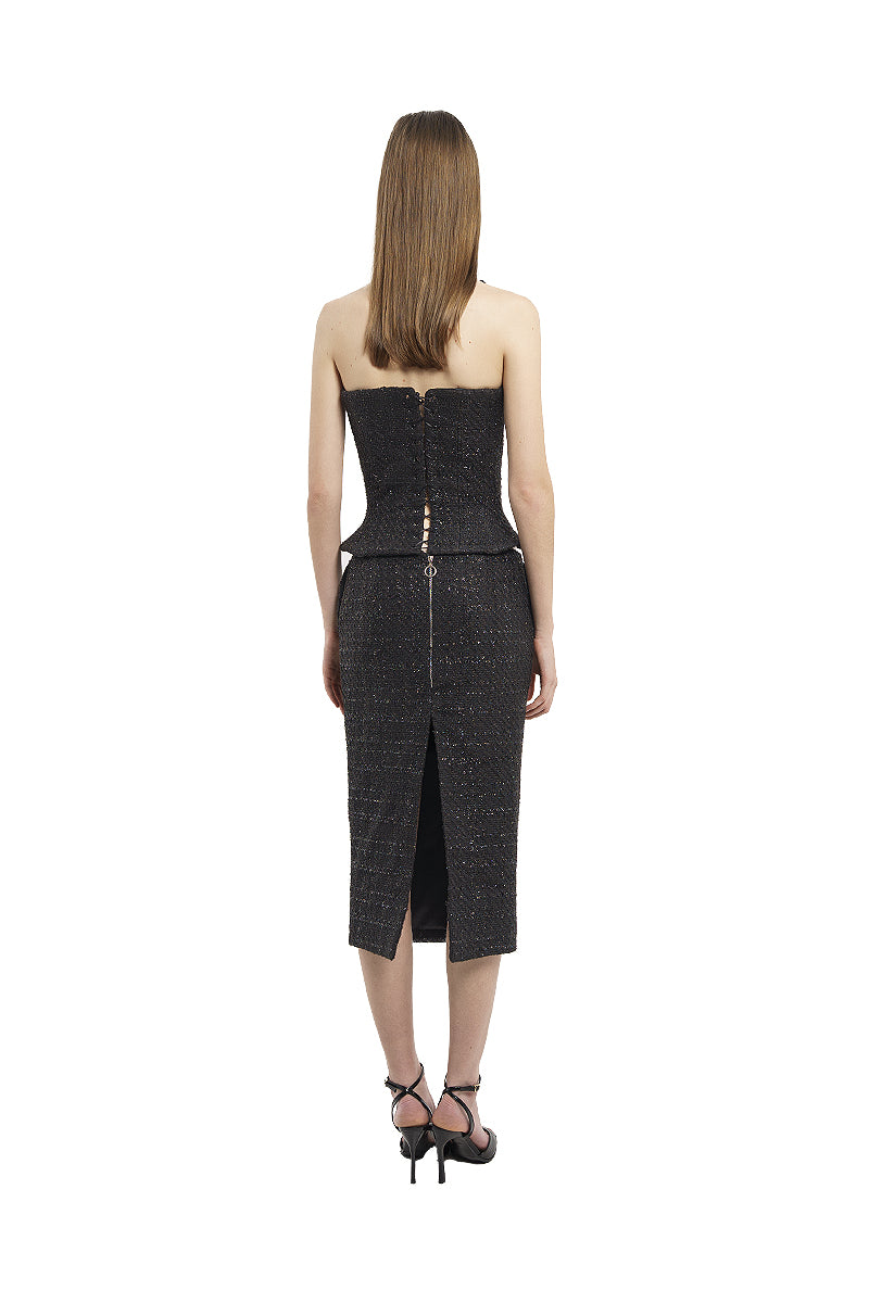 TWEED MIDI SKIRT IN BLACK - CULT MIA