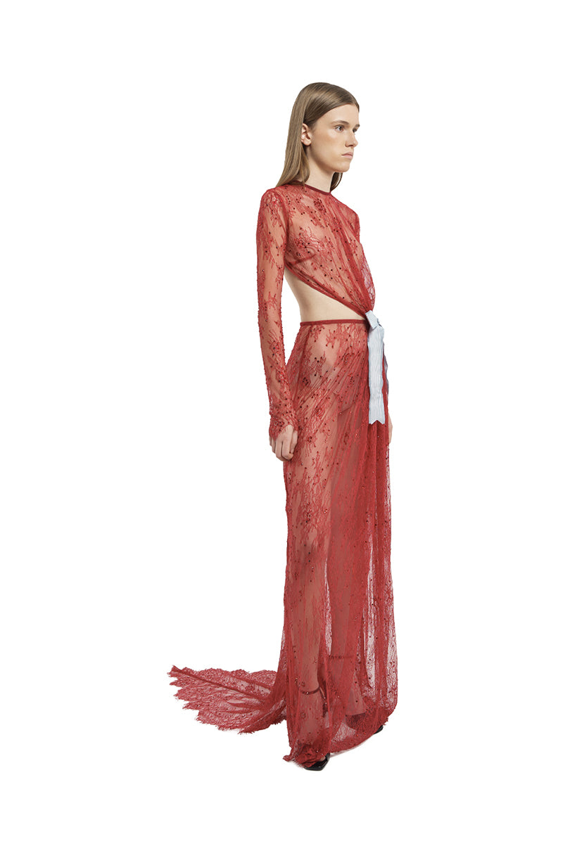 LACE LONG DRESS IN RED - CULT MIA
