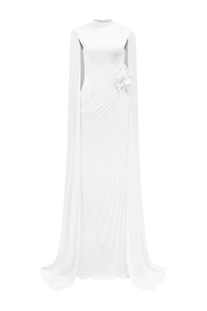 CHIFFON FLORAL MAXI DRESS WITH LONG SLEEVE CAPE | CULT MIA