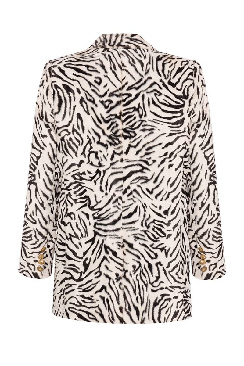 ZEBRA PRINT FAUX FUR DOUBLE BREASTED BLAZER - CULT MIA