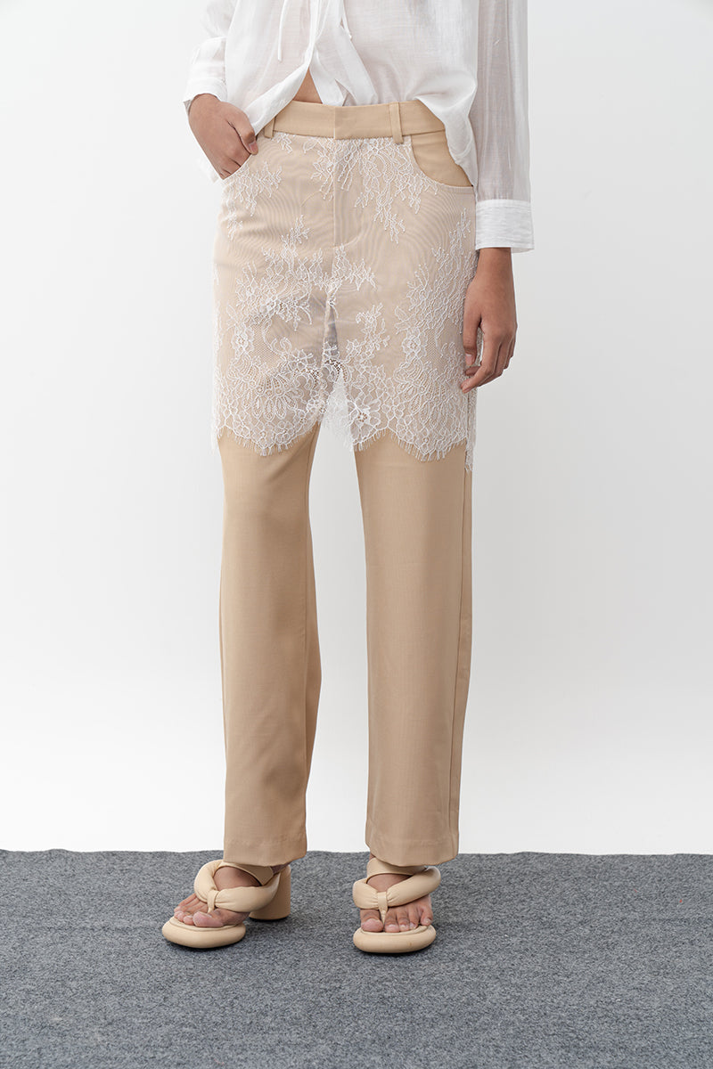 NONA BEIGE STRAIGHT LEG PANTS - CULT MIA
