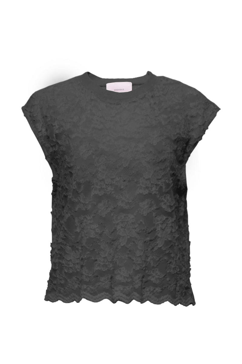 SARAH BLACK BUTTERFLY PATTERNED LACE TOP - CULT MIA