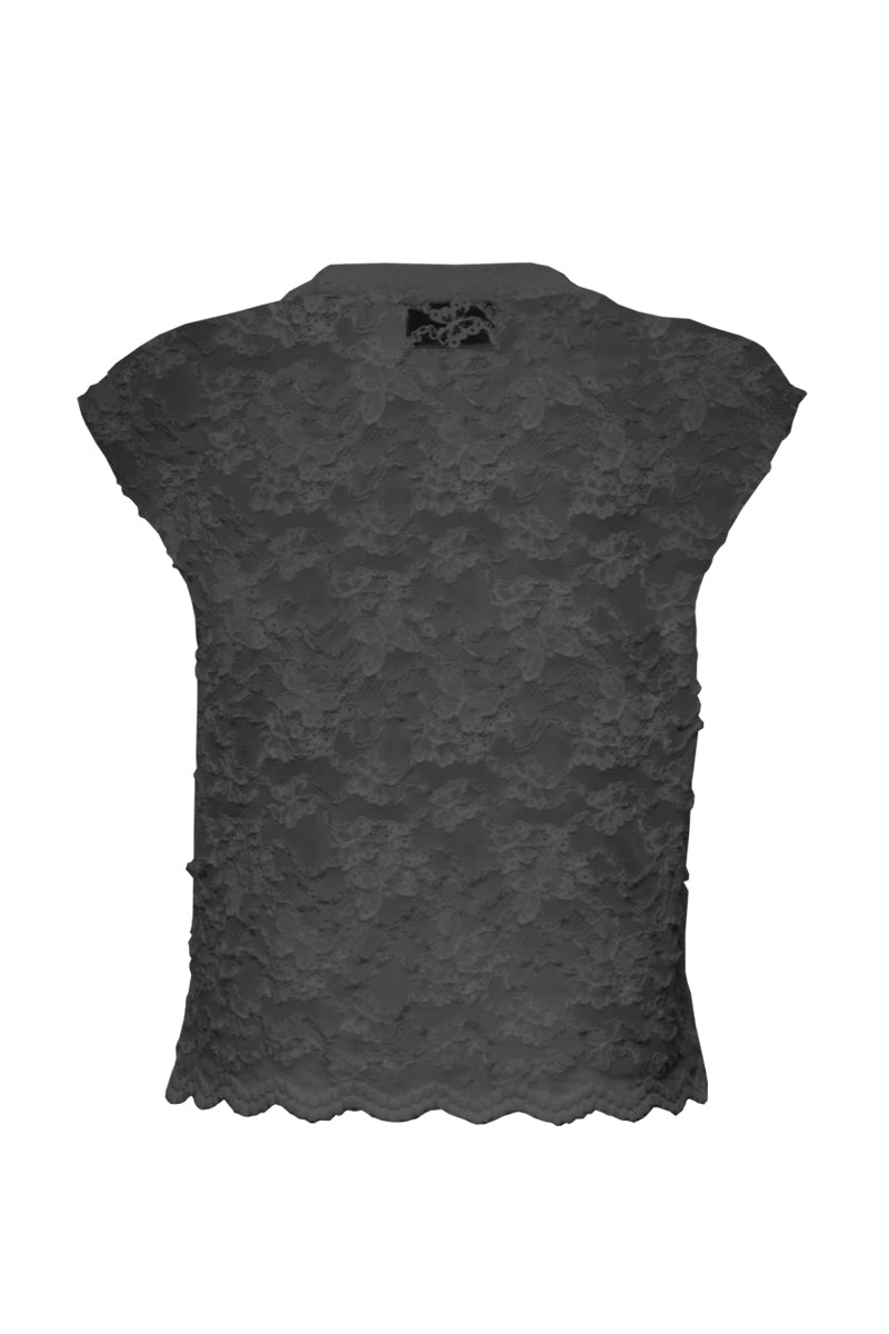 SARAH BLACK BUTTERFLY PATTERNED LACE TOP - CULT MIA
