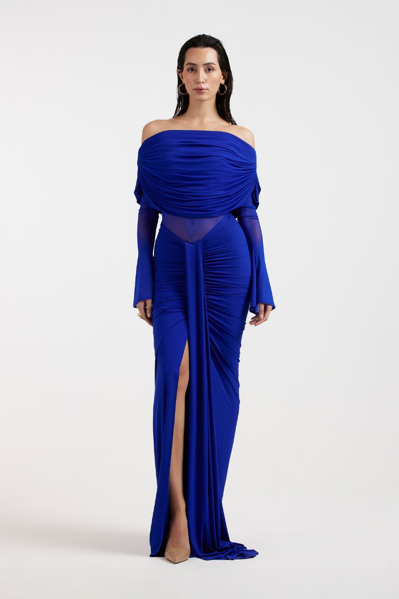 THALIA OFF SHOULDER COBALT DRESS - CULT MIA