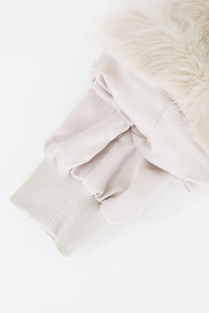 EXAGGERATED SHOULDER SHEARLING JACKET IN BEIGE - CULT MIA