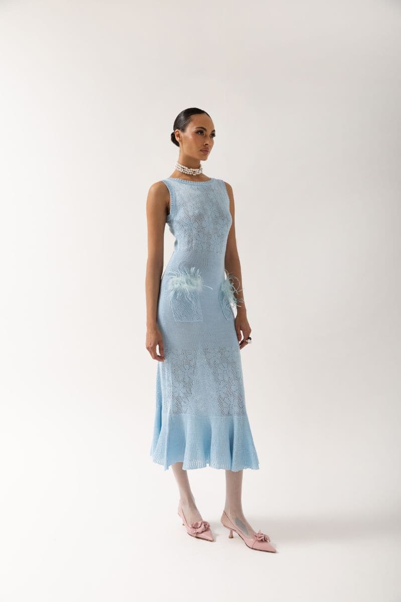 KNIT MIDI DRESS WITH FEATHERS - CULT MIA