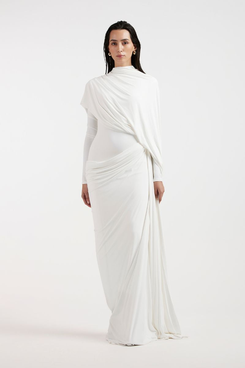 NADIA WHITE DRAPED GOWN - CULT MIA