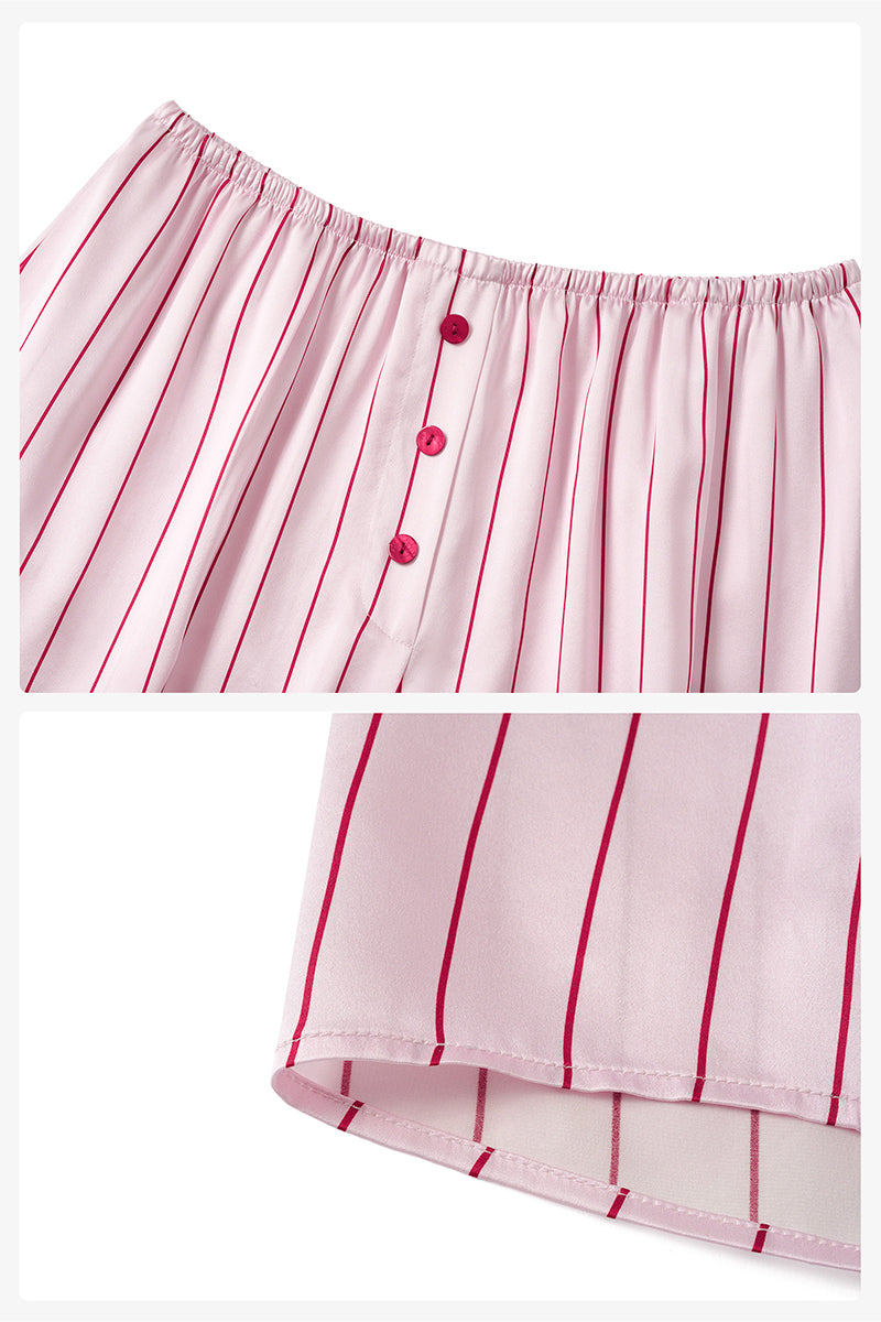 MUSEUM OF CRUSH SILK TOP AND SHORTS SET IN PINK STRIPE - CULT MIA