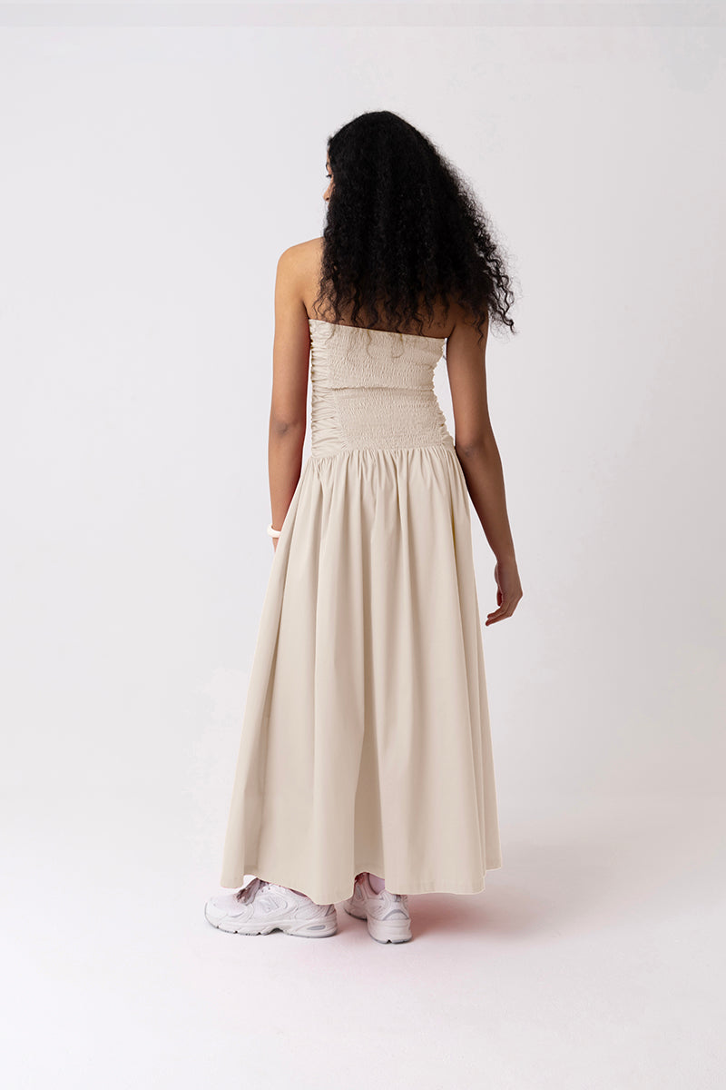 RUCHED COLUMN BARDOT MILK DRESS - CULT MIA